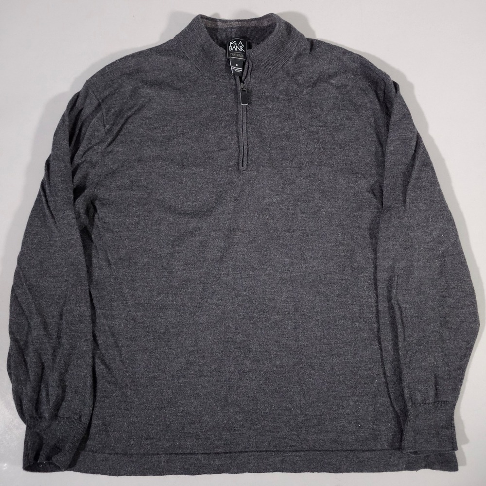 Jos. A. Bank Quarter Zip Sweater Mens 3X Charcoal Gray 100% Merino Wool Traveler